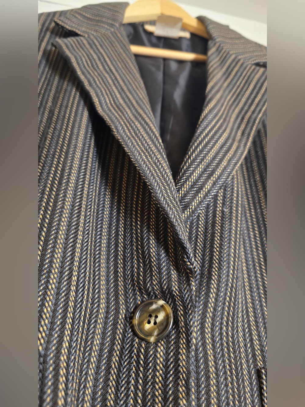 Monroe & Main Herringbone Oversized Blazer Jacket Size 8 Brown Black Stripe - Picture 3 of 9